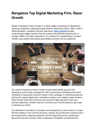 Bangalore Top Digital Marketing Firm, Razor Growth