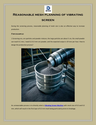 Reasonable Mesh Planning of Vibrating Screen