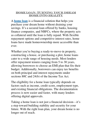 Home Loan: Turning Your Dream Home into Reality