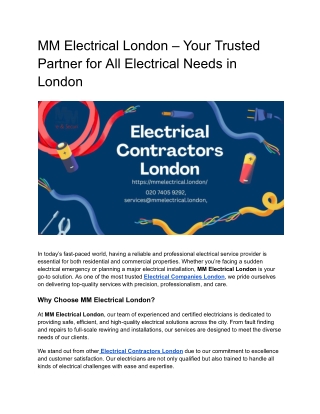 MM Electrical London – Your Trusted Partner for All Electrical Needs in London