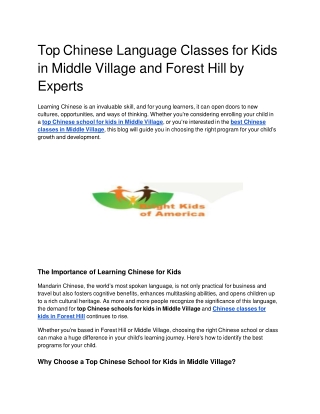 Top Chinese Language Classes for Kids in Middle Village and Forest Hill by Experts
