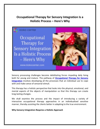 Occupational Therapy for Sensory Integration Is a Holistic Process – Here's Why