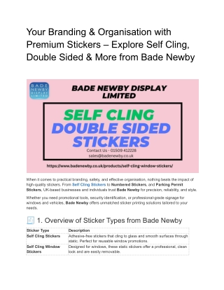 Your Branding & Organisation with Premium Stickers – Explore Self Cling, Double Sided & More from Bade Newby