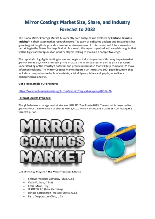 In-depth Mirror Coatings Market Analysis with Forecast up to 2032
