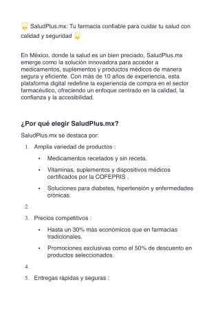 SaludPlus.mx: Tu farmacia confiable para cuidar tu salud con calidad y seguridad