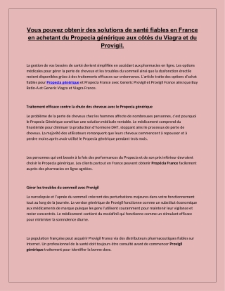 Vous pouvez obtenir des solutions de santé fiables en France en achetant du Propecia générique aux côtés du Viagra et du