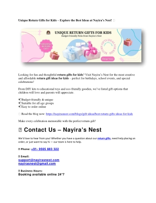 Unique Return Gifts for Kids