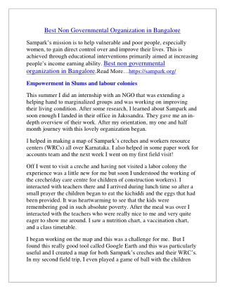 Best Non Governmental Organization in Bangalore