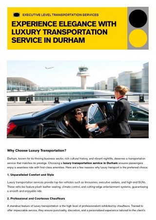Executive Level Transport Service – Luxury Transportation in Durham