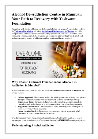 Alcohol De-Addiction Centre in Mumbai
