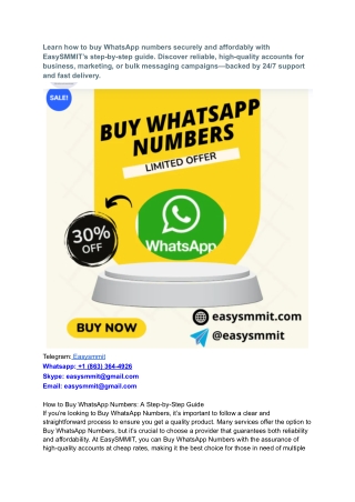 Learn how to buy WhatsApp numbers securely and affordably with EasySMMIT’s step-by-step guide
