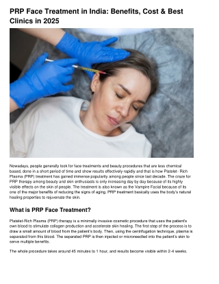 PRP Face Treatment in India_ Benefits, Cost & Best Clinics in 2025