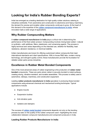 Looking for India’s Rubber Bonding Experts