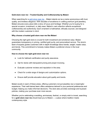 Gold store near me – Trusted Quality and Craftsmanship by Malani