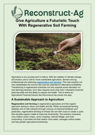Give Agriculture a Futuristic Touch With Regenerative Soil Farming