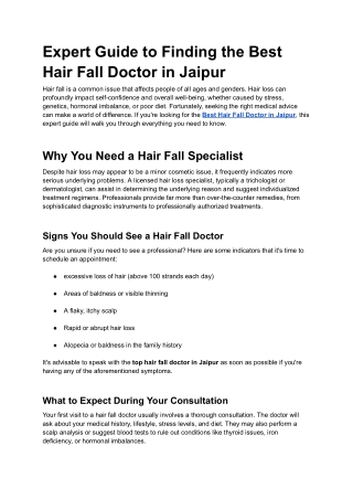 Expert Guide to Finding the Best Hair Fall Doctor in Jaipur