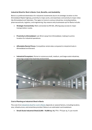 Industrial Shed for Rent in Bavla Cost, Benefits, and Availability