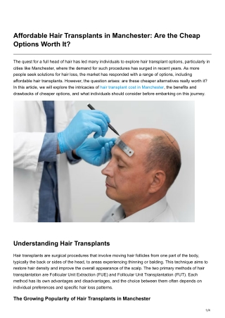 Affordable Hair Transplants in Manchester Are the Cheap Options Worth It