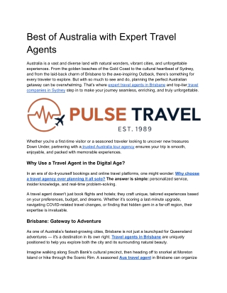 Best of Australia with Expert Travel Agents