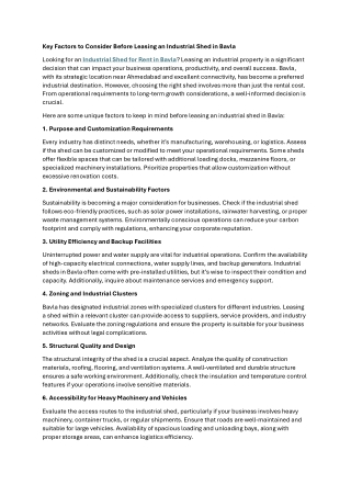 Key Factors to Consider Before Leasing an Industrial Shed in Bavla