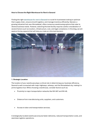 How to Choose the Right Warehouse for Rent in Sanand