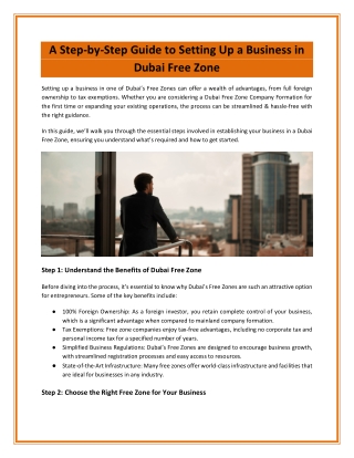 A Step-by-Step Guide to Setting Up a Business in Dubai Free Zone