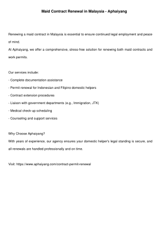 Maid contract renewal in Malaysia-Aphaiyang.