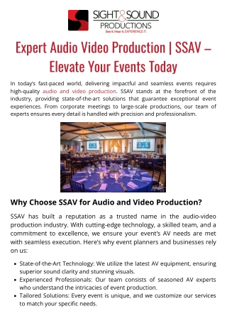 Expert Audio Video Production | SSAV – Elevate Your Events Today