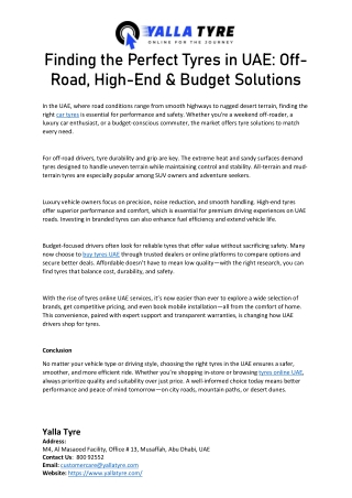 Finding the Perfect Tyres in UAE Off-Road, High-End & Budget Solutions