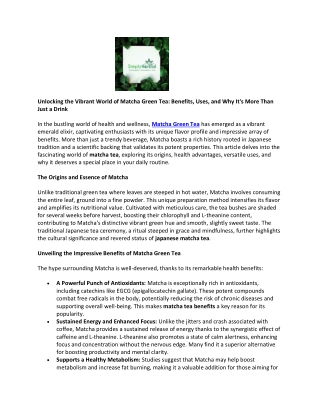 Matcha Green Tea for Glowing Skin, Focus & Fat Burn