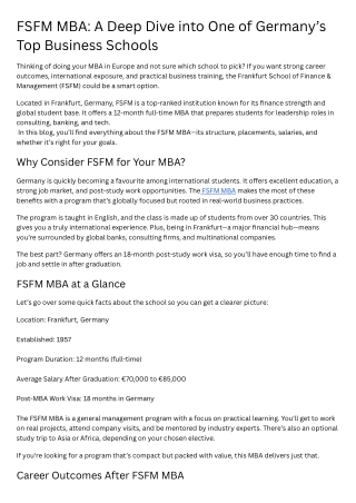 FSFM MBA A Deep Dive into One of Germany’s Top Business Schools