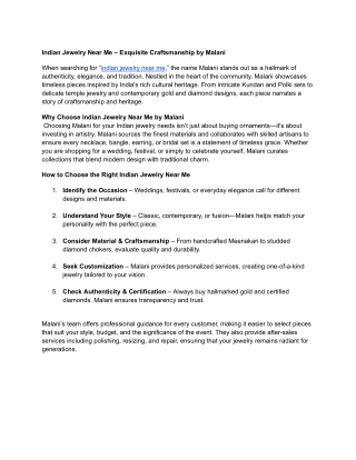 Indian Jewelry Near Me – Exquisite Craftsmanship by Malani