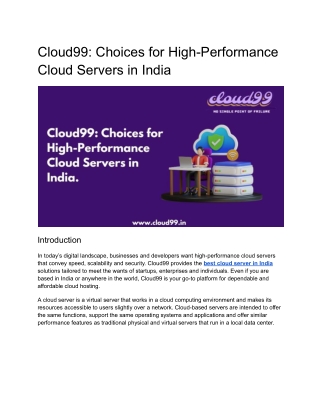 Cloud99_ Choices for High-Performance Cloud Servers in India
