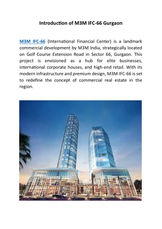 M3M IFC - A Premier Commercial Destination in Gurgaon.
