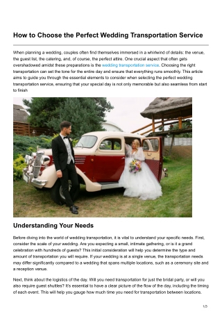 How to Choose the Perfect Wedding Transportation Service