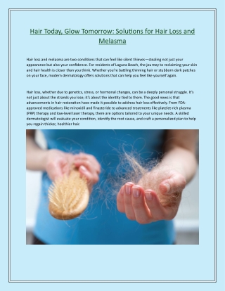 Hair Today, Glow Tomorrow Solutions for Hair Loss and Melasma