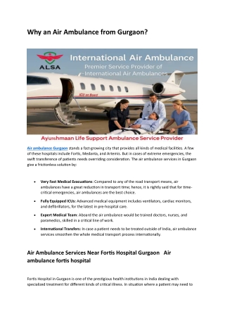 Why an Air Ambulance from Gurgaon