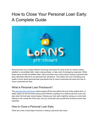 How to Close Your Personal Loan Early A Complete Guide