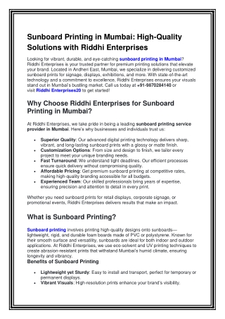 Sunboard Printing in Mumbai