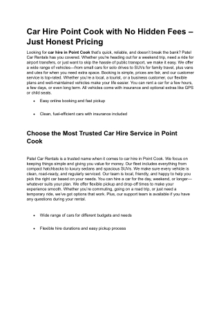 Family-Friendly Car Hire Point Cook – Safe & Spacious Vehicles