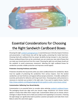 Essential Considerations for Choosing the Right Sandwich Cardboard Boxes