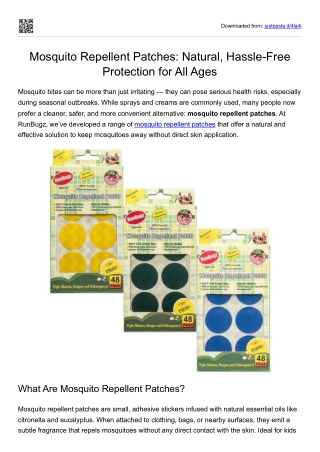 Mosquito Repellent Patches- Natural, Hassle-Free Protection for All Ages