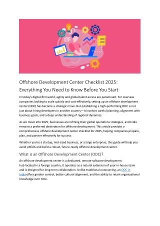 Offshore Development Center Checklist 2025