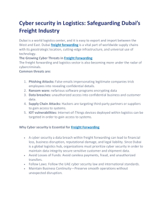 Cyber security in Logistics: Safeguarding Dubai’s Freight Industry
