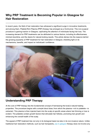 Why PRP Treatment is Becoming Popular in Glasgow for Hair Restoration
