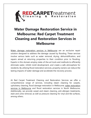 Water Damage Restoration Service in Melbourne
