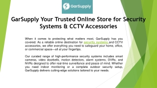 GarSupply Your Trusted Online Store for Security Systems & CCTV Accessories