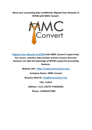 Migrate from Netsuite to MYOB easily and effectively with MMC Convert’s seamless