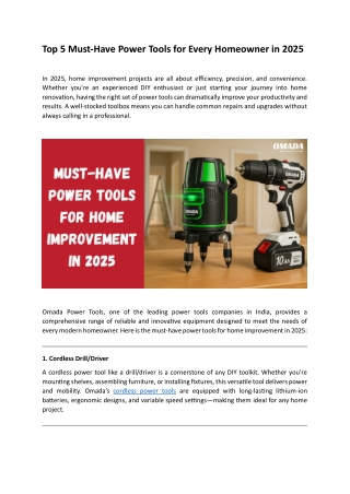 Top 5 Must-Have Power Tools for Every Homeowner in 2025