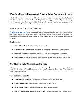 What You Need to Know About Floating Solar Technology in India